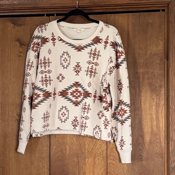 Lucky Brand Tops - Lucky Brand Cream and Brown Patterned Top